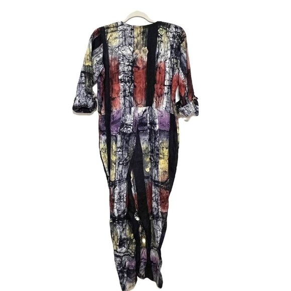 Tie Dye fun print oversized jumpsuit overall utility suit hand dyed batik fabric - Picture 2 of 13